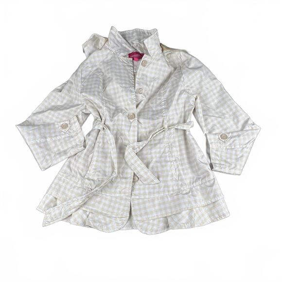 London Fog Beige Gingham Lightweight Trench Coat Jacket | Size L - Picture 1 of 9